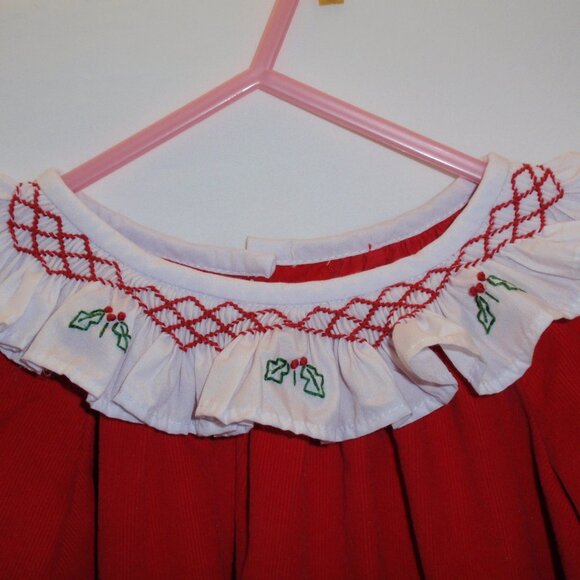 Zuccini Kids Red Chrismas Holly Embroidery Corduroy Dress Long Sleeves 4t 4 - Picture 3 of 13